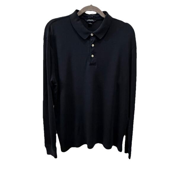 Lot of 2 Lands' End Supima Cotton Long Sleeve Polo Men’s Size Large Black White - Picture 2 of 11
